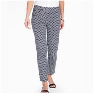 Talbots petites black and white geo floral embroidered silk pants  16